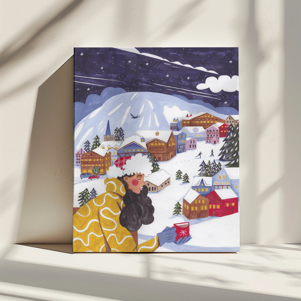 Winter Scene woman with coffee | Canvas