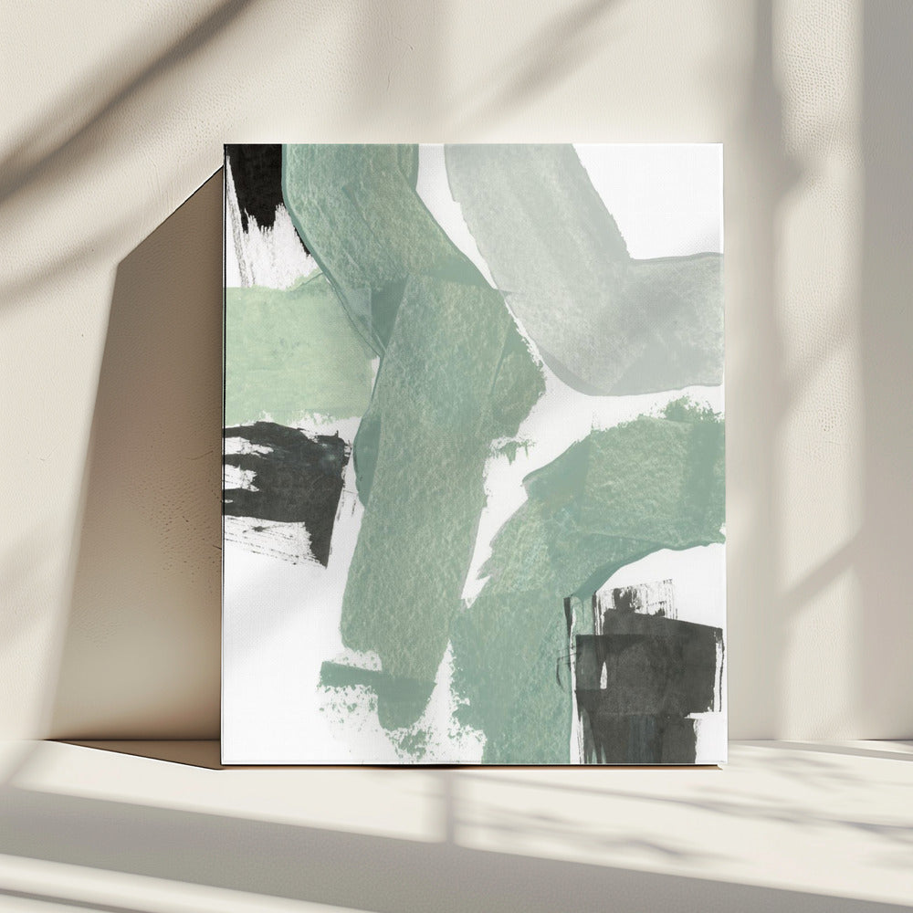 Abstract Green & Black Shapes No2 Print | Canvas