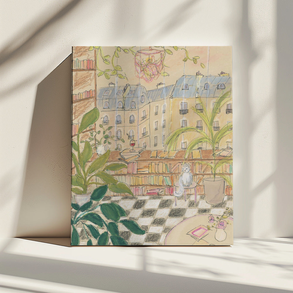 Antique Parisian Book Store Cat | Canvas