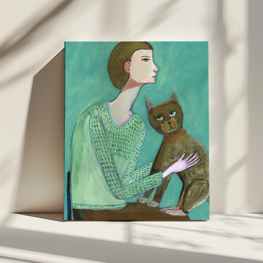 Woman with cat | Canvas