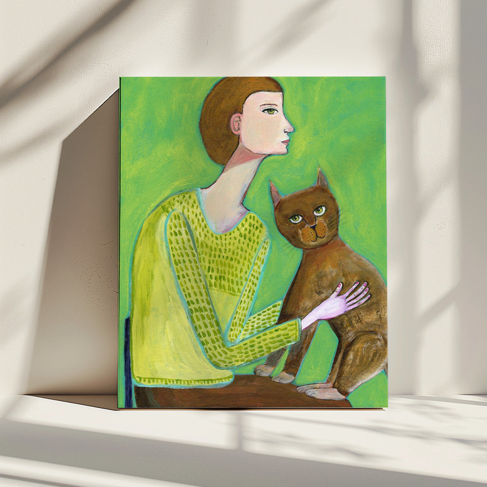 Woman with cat | Canvas