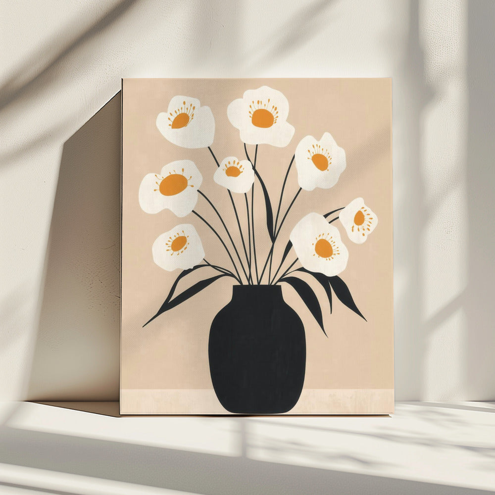 White Flowers in Black Vase | Canvas