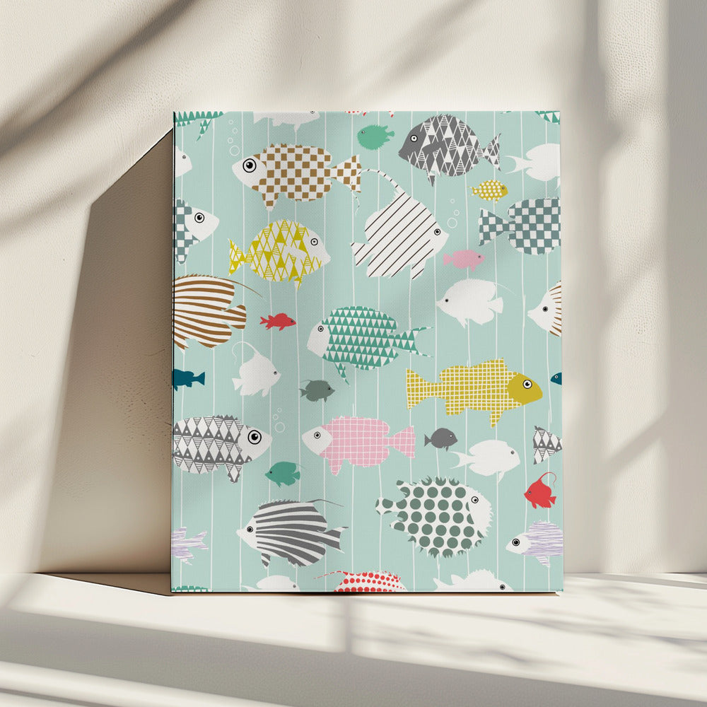 Fresh fish on mint pattern | Canvas