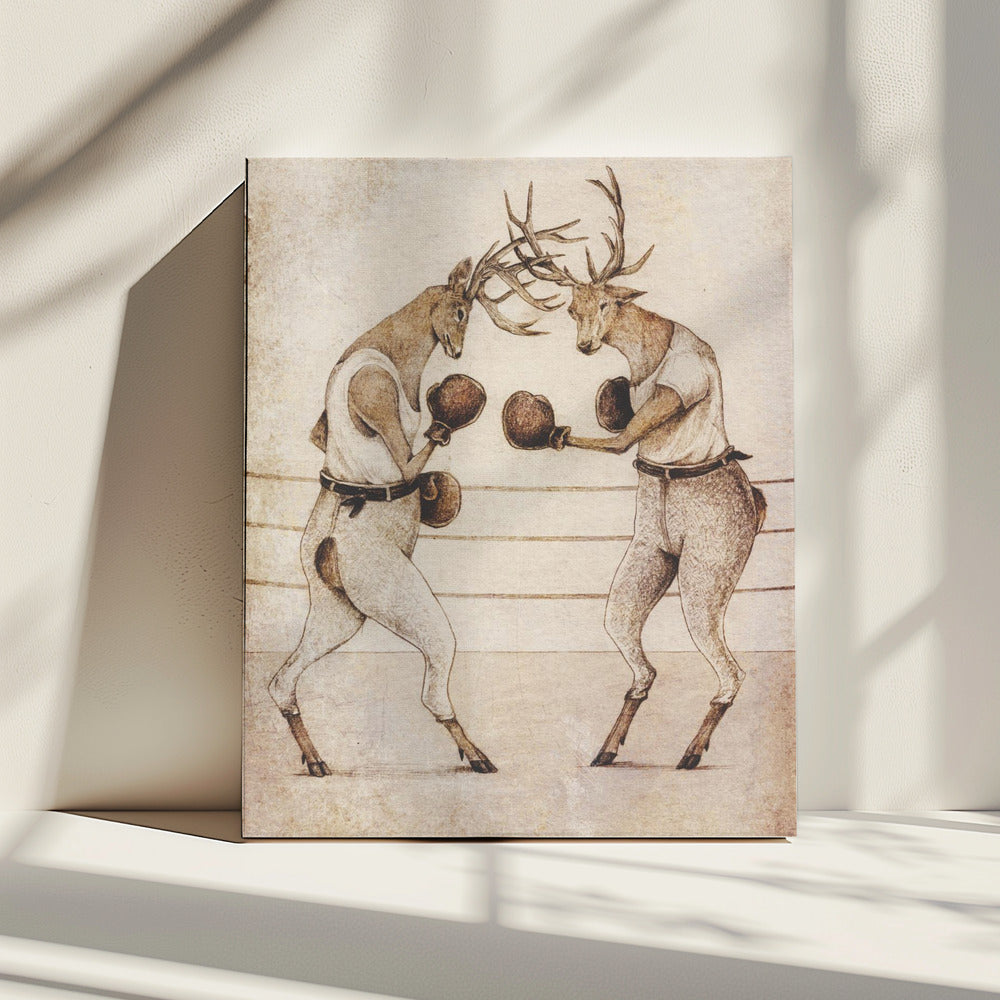 Deer Fight Vintage Style | Canvas