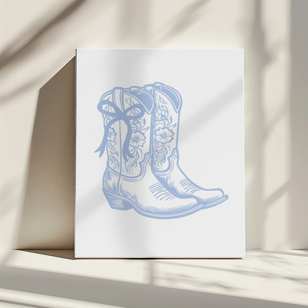 Light Blue Cowgirl Boots with Bow | Canvas