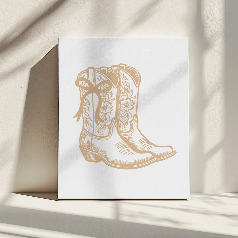 Neutral Cowgirl Boots with Bow | Canvas