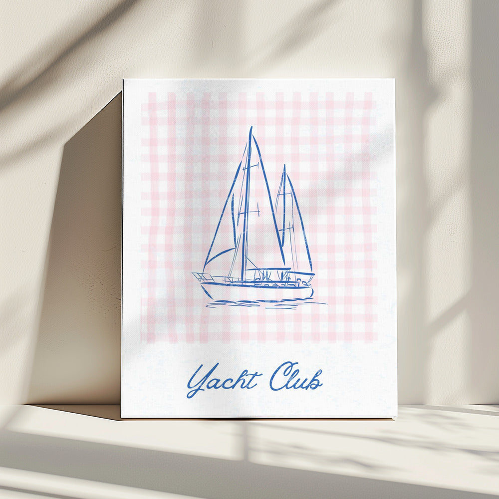 Minimalist Blue Line Drawing of a Yacht | Canvas