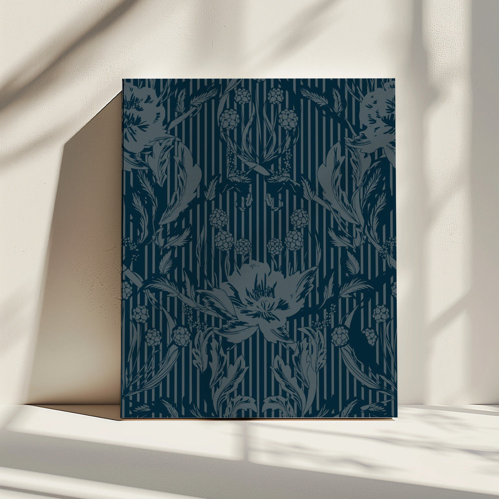 Floral Heritage Morris monochrome stripes moonshine blue pattern | Canvas