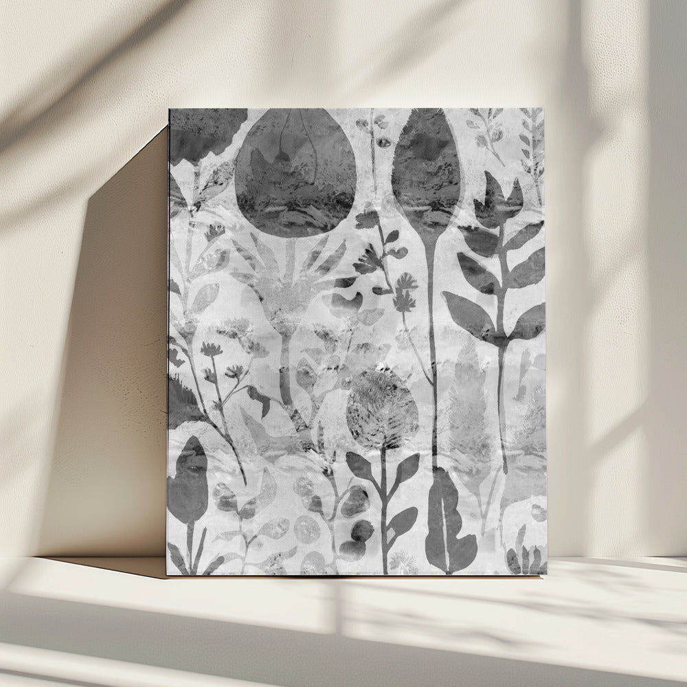 Floral Silhouettes in Grayscale | Canvas