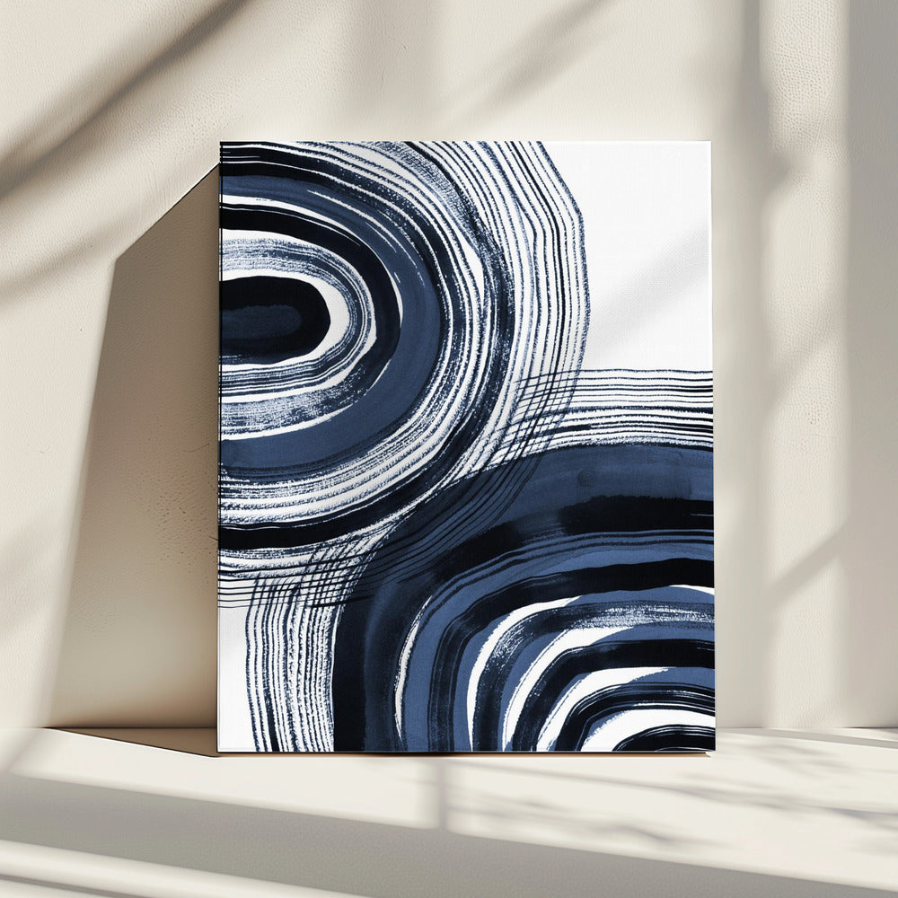 Concentric Blue and Black Brushstrokes | Canvas