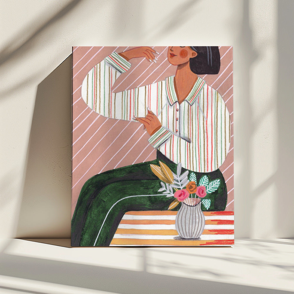 Woman in Stripes Shirt and Green Pants | Canvas