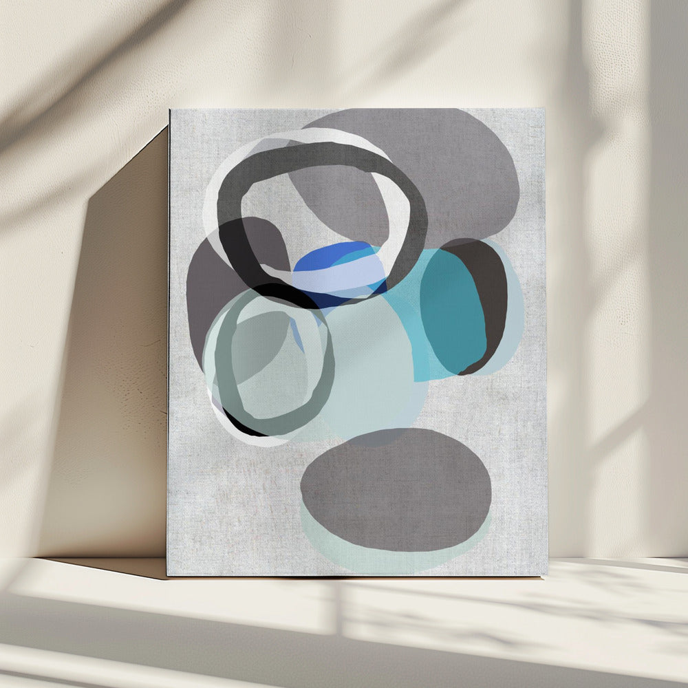 Abstract Shapes in Blues, Greys and Black Rings | Canvas