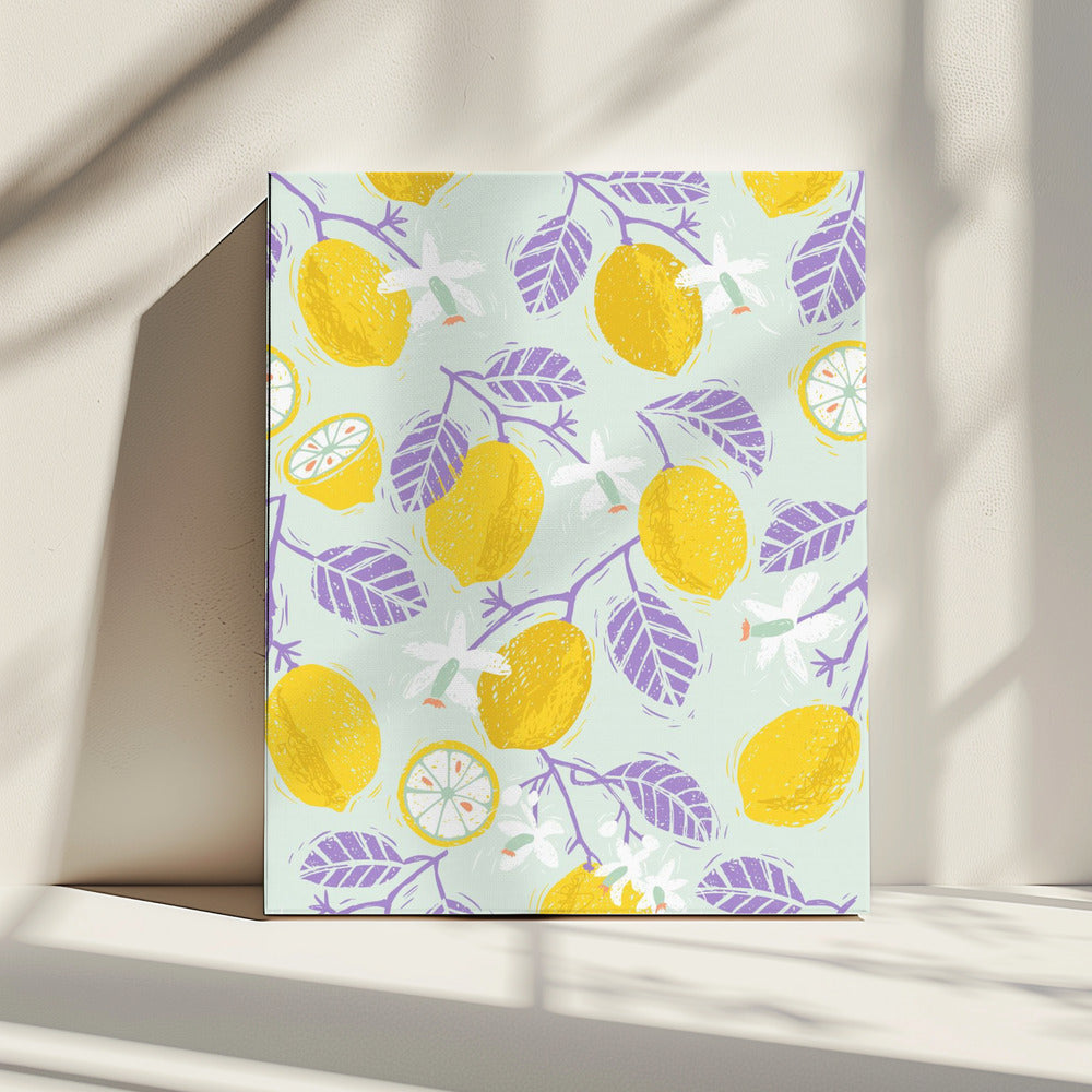 Yellow Lemons with Purple Leaves | Canvas