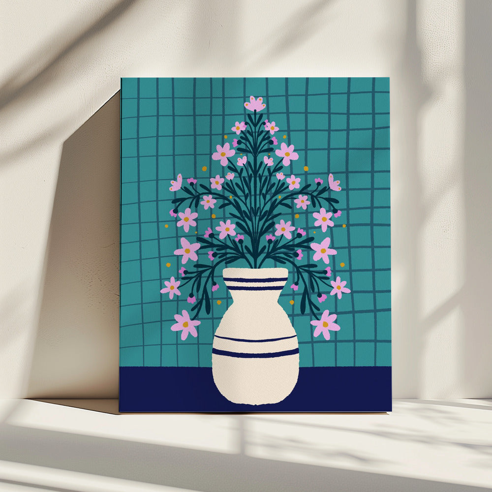 Turquoise Flowers In a Vase | Canvas