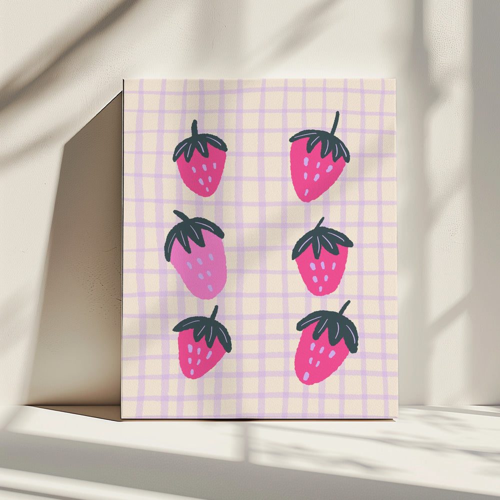 Abstract strawberries on a grid pattern | Canvas