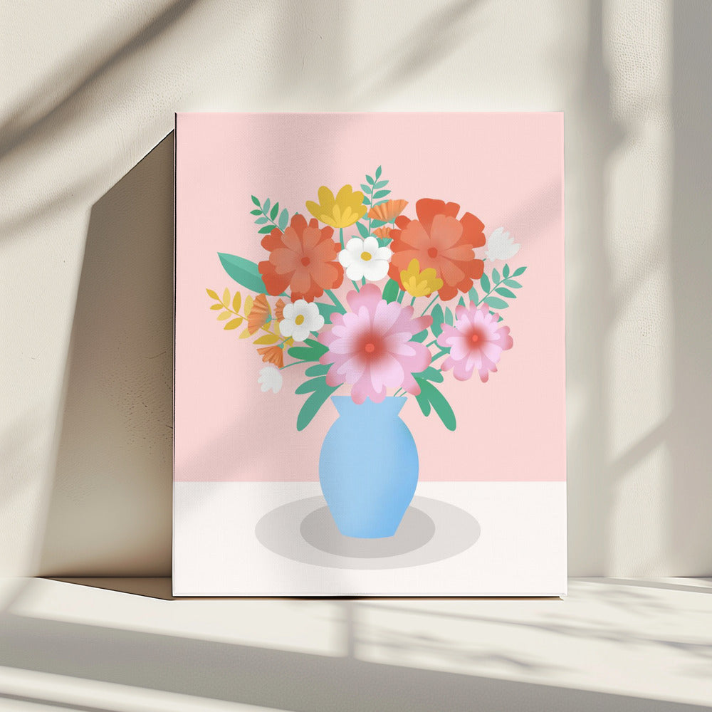 Vibrant Bouquet of Flowers in a Blue Vase | Canvas