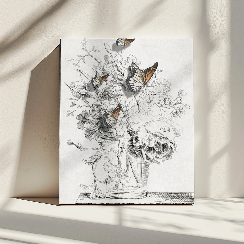 The Butterflies & The Vase With Flowers | Canvas
