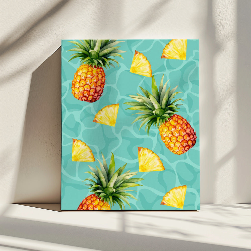 Exotic Pineapple & Slices Aesthetic Pattern - Tropical Summer watercolor | Canvas