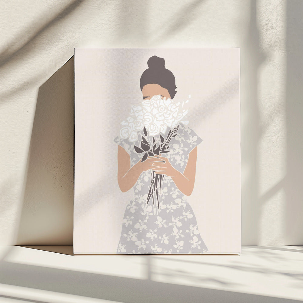 Girl With Flower Bouquet | Canvas