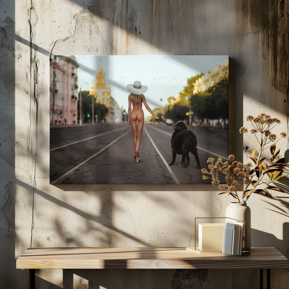 Lady with her dog | Canvas