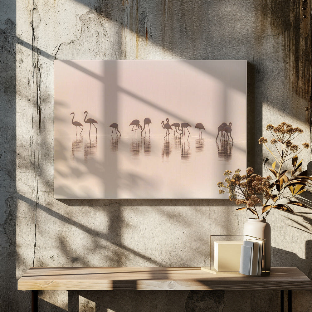 Flamingos in the mist | Canvas