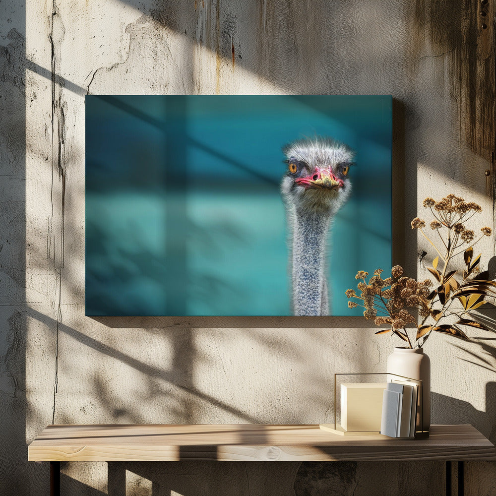 Ostrich Protecting two Poor Chicken from the Wind | Canvas