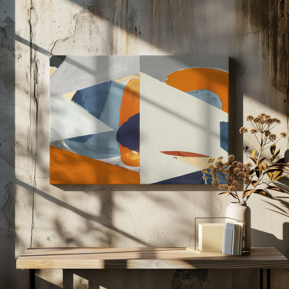 Orange, Blue Grey Abstract Art Print | Canvas