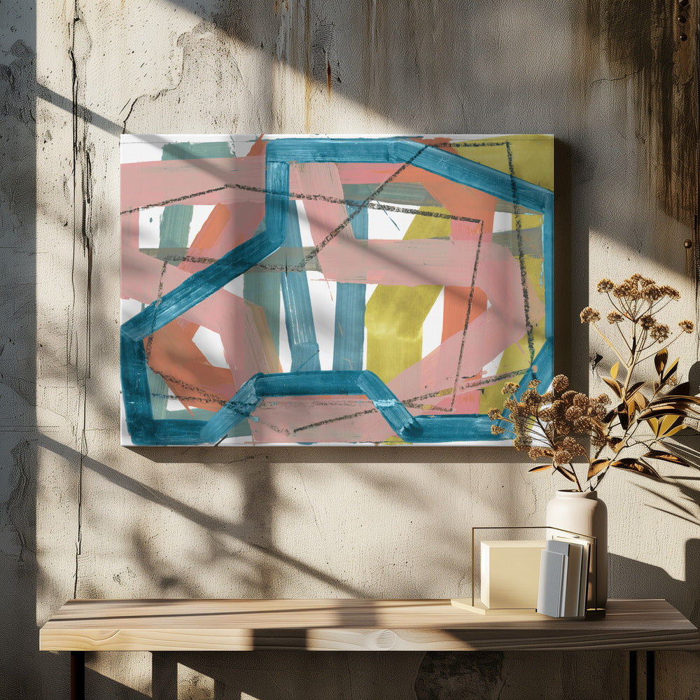 Blue & Pink Abstract Lines Art Print | Canvas