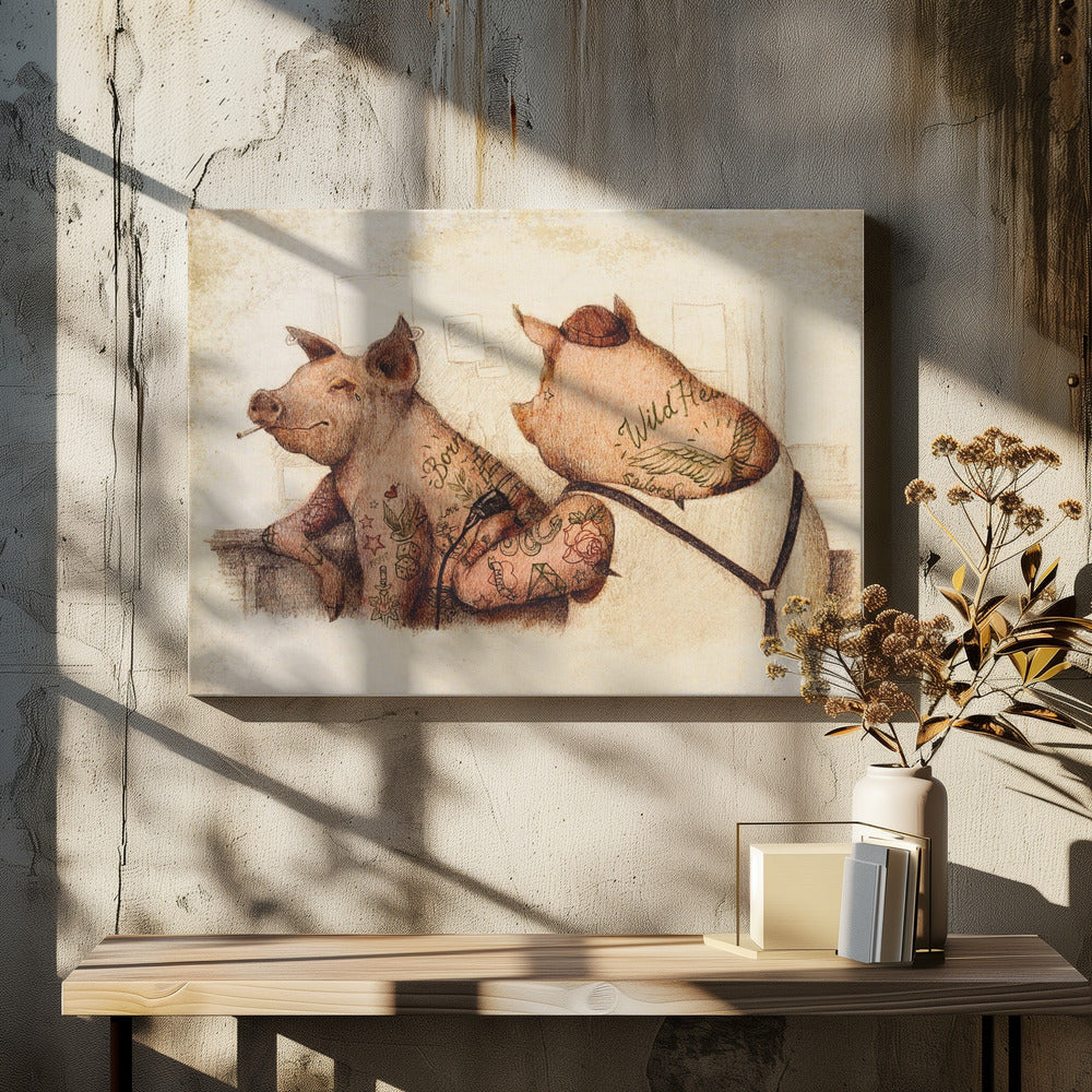 Tattooed Pigs In A Vintage Style | Canvas