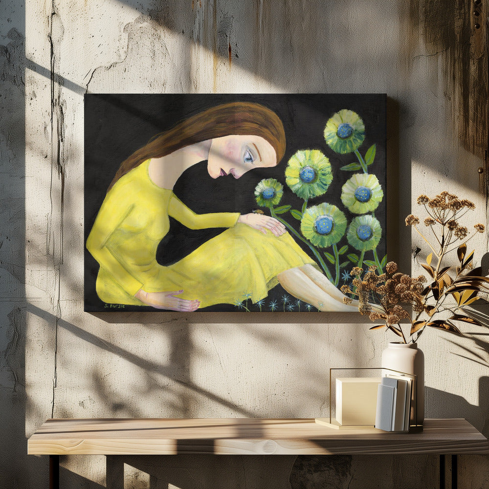 Lady in the garden with lady bug | Canvas