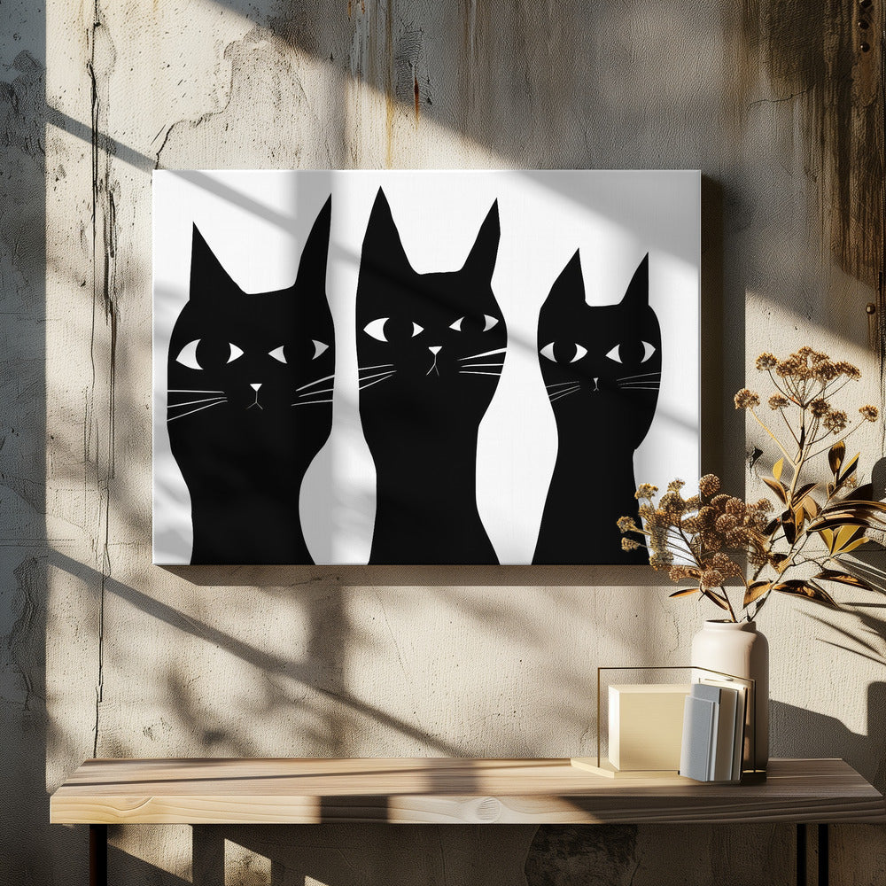Three black cats peeking cat | Canvas