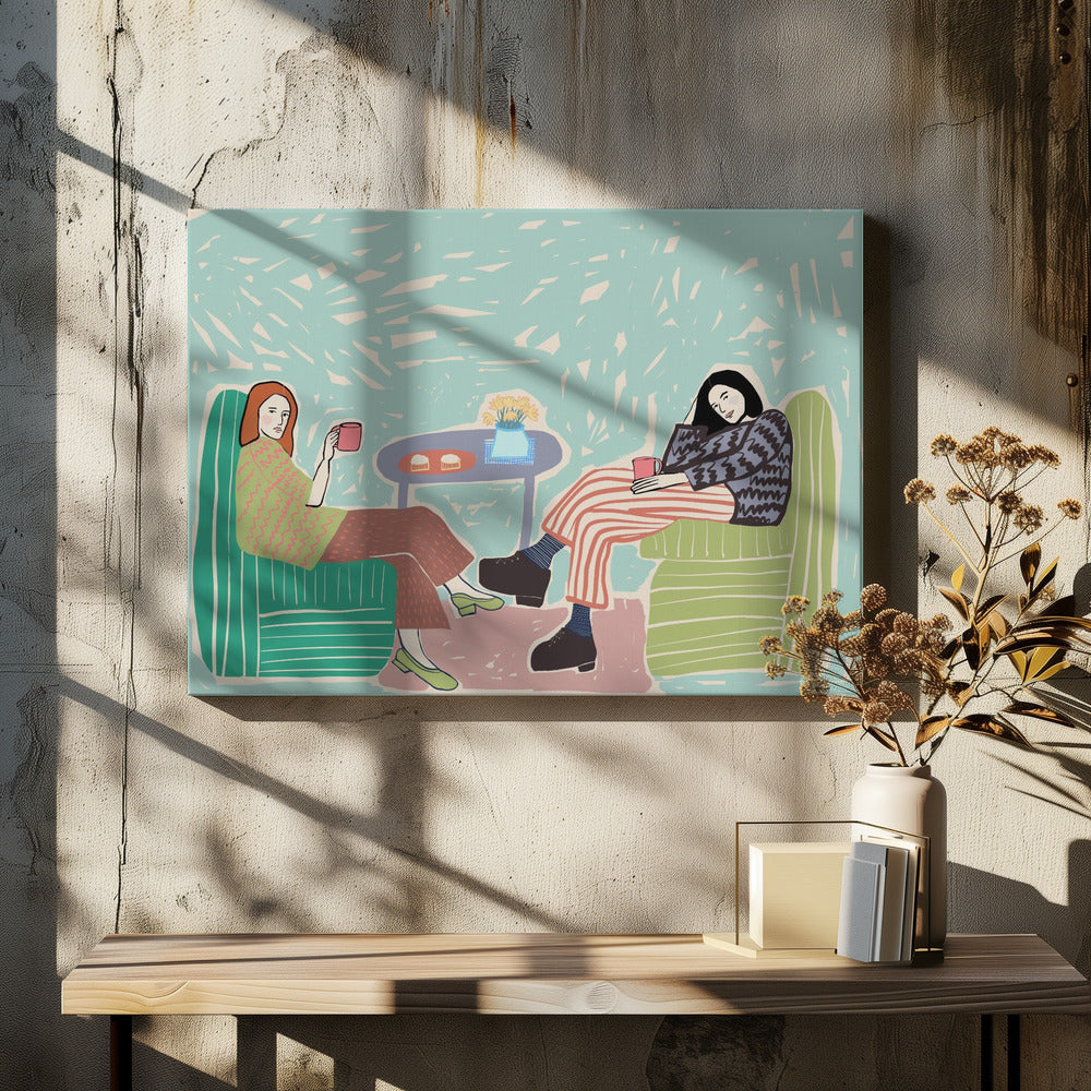Friends sipping coffee | Canvas