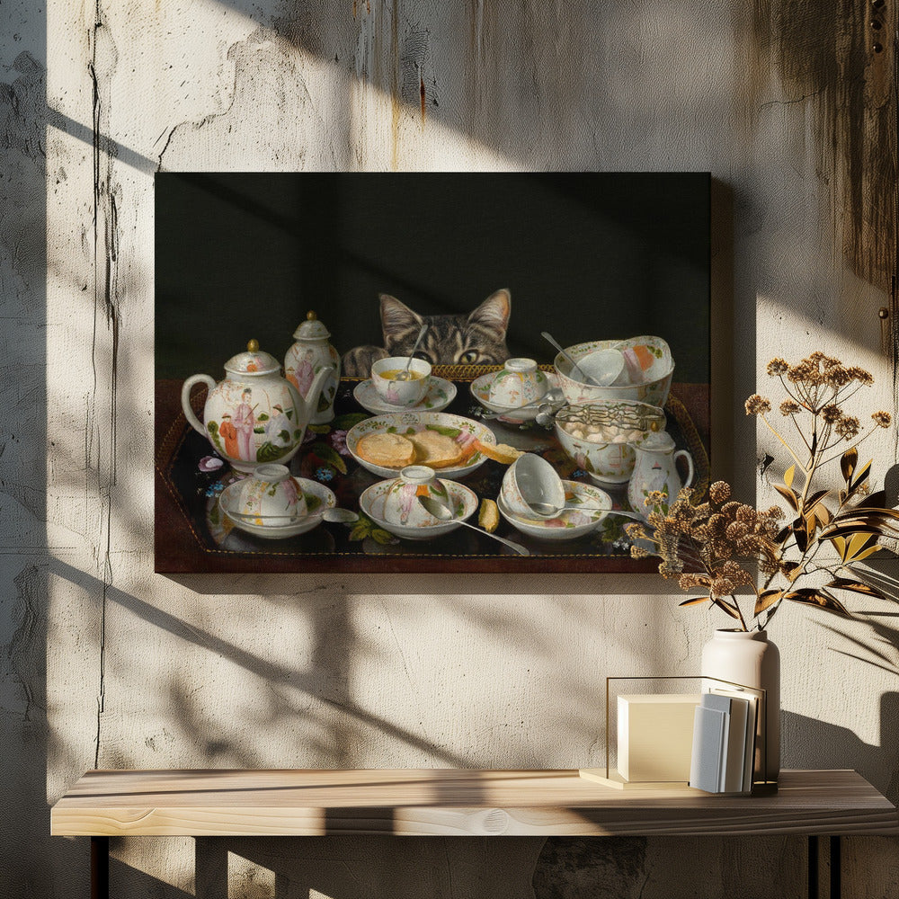 A Tea Set With A Cat | Canvas