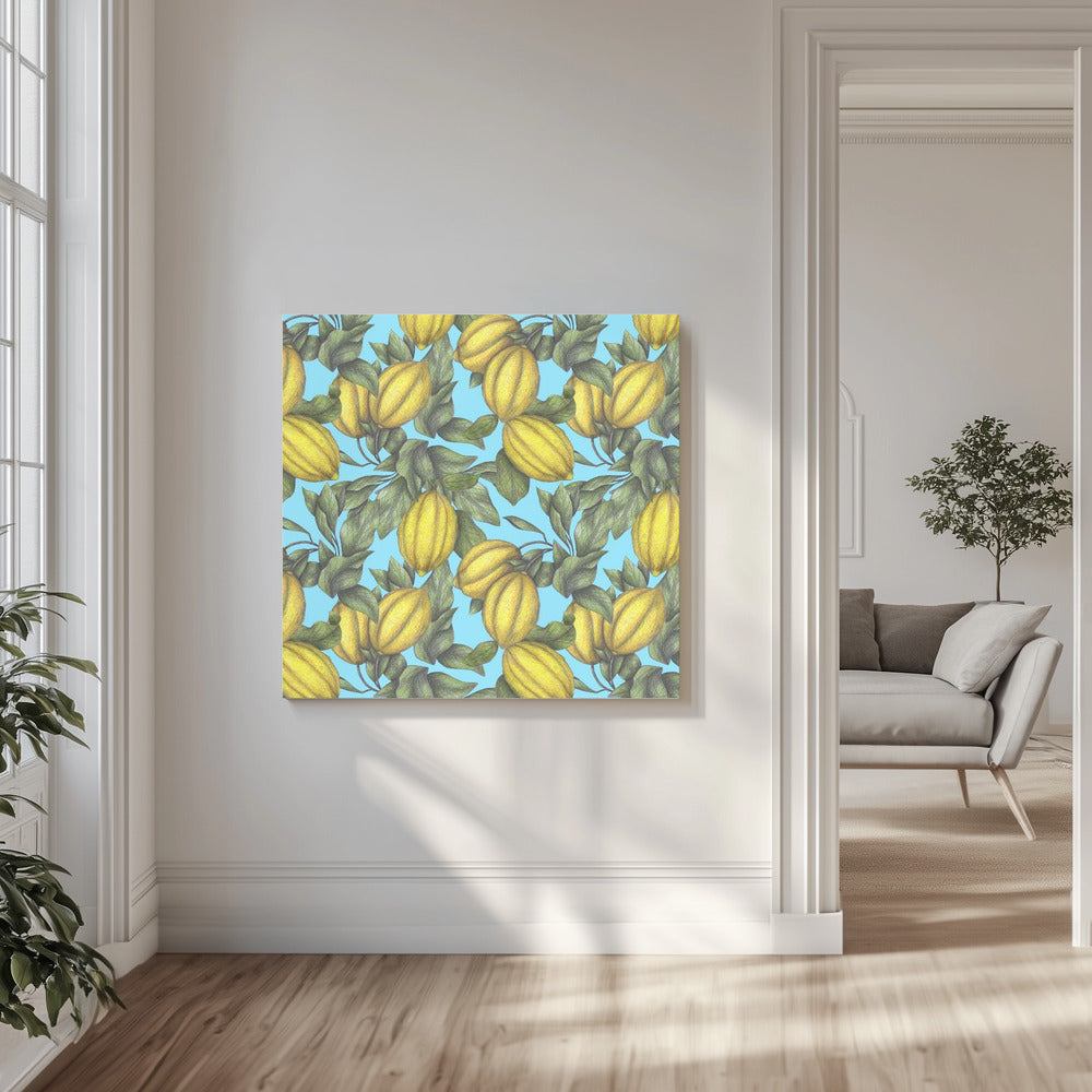 Pattern of Yellow Lemon with Green Leaves | Canvas