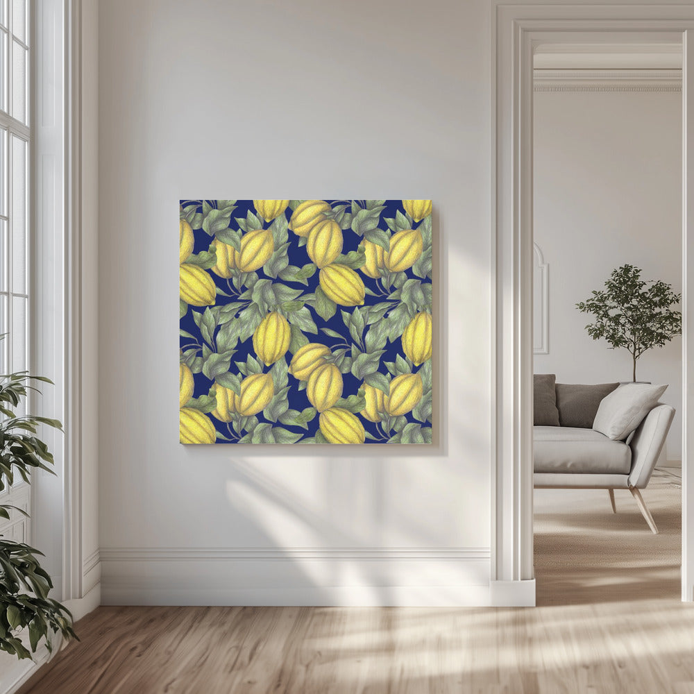 Yellow Lemon with Green Leaves | Canvas