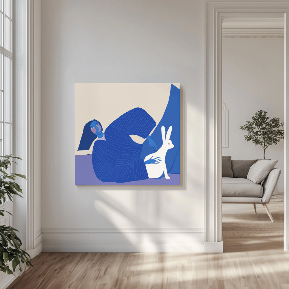 Blue lady with rabbit | Canvas