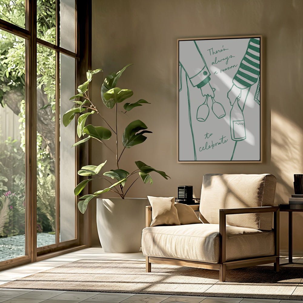 Woman holding wine bottle and wine glass (Green) - Wine Vin Femme Vert | Poster