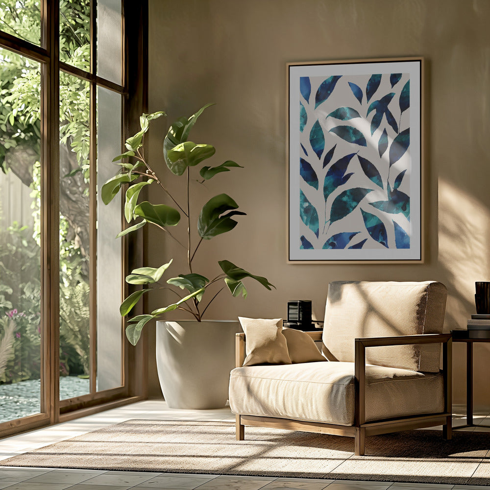 Leaves In Shades Of Blue And Green | Poster