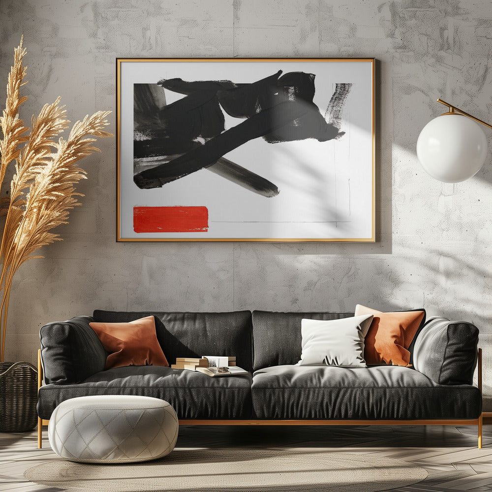 Zen Brushwork With Red Block 1 | Poster