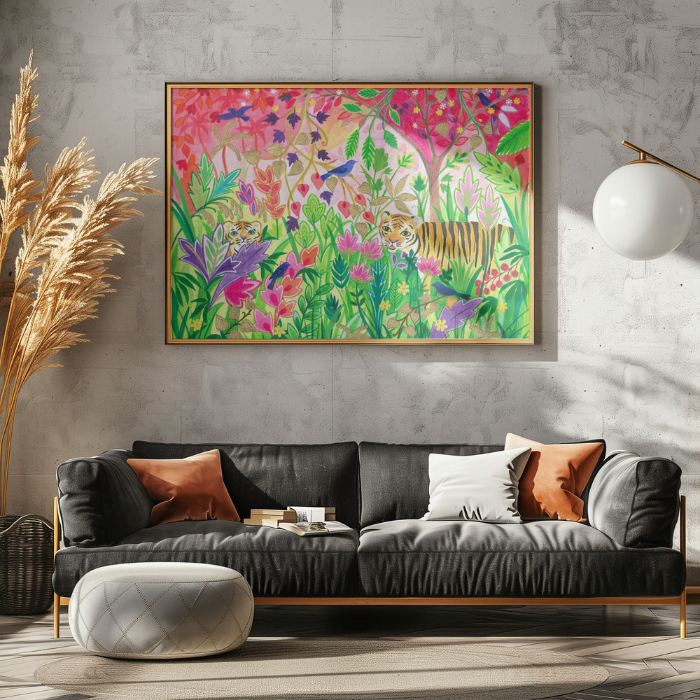 Jungle Painting With Lush Foliage And Exotic Animals | Canvas