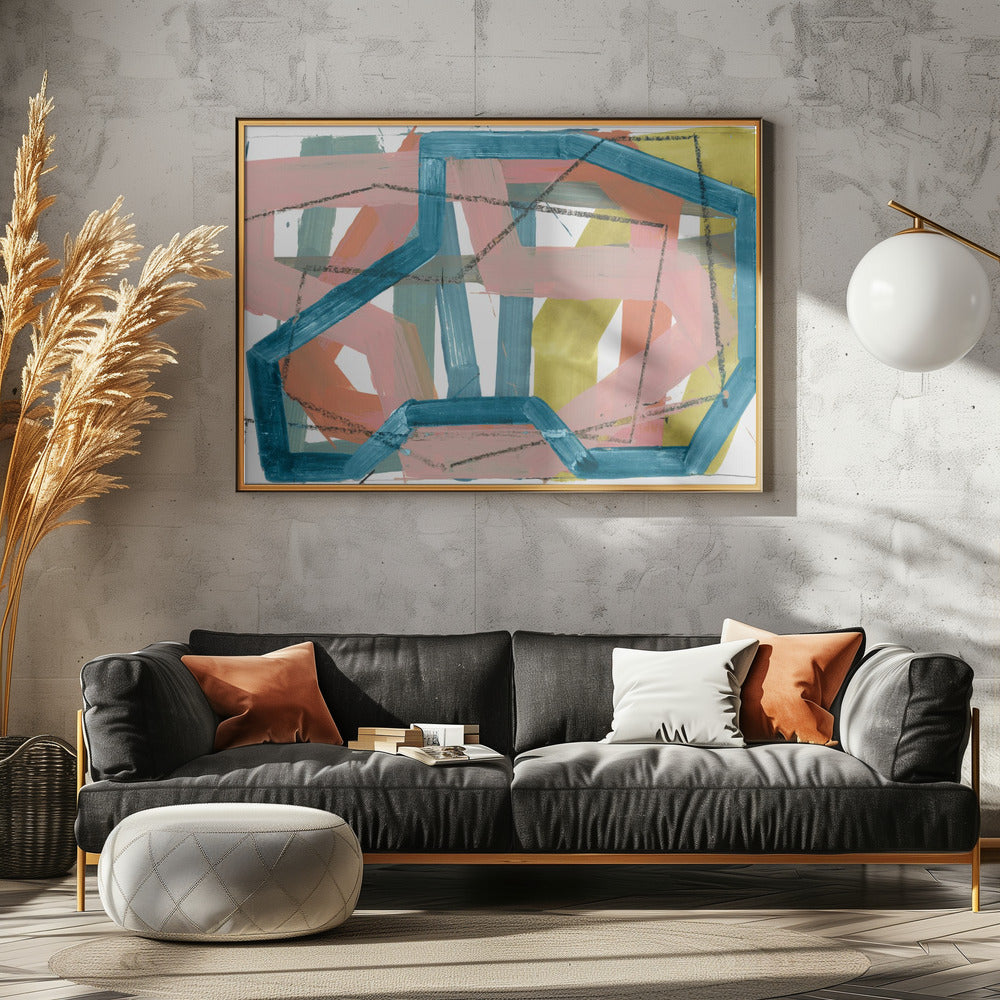 Blue & Pink Abstract Lines Art Print | Canvas