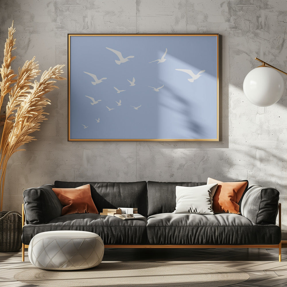 Seagulls Blue Background | Poster