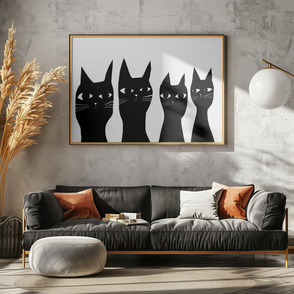 Four black cats | Canvas