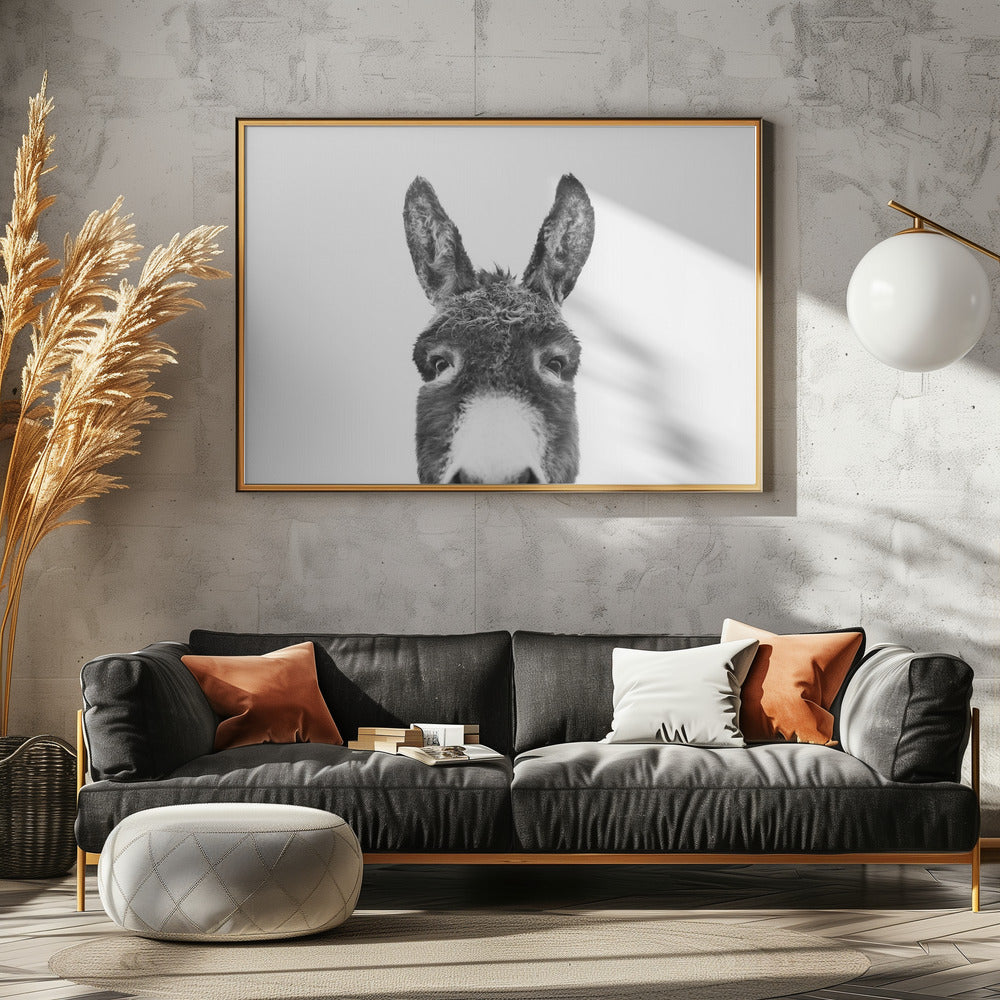 Peeking Donkey BW | Poster