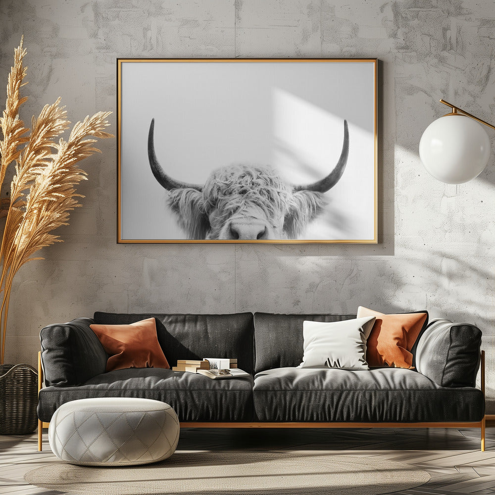 Peeking Cow BW | Canvas