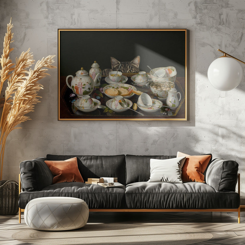 A Tea Set With A Cat | Canvas