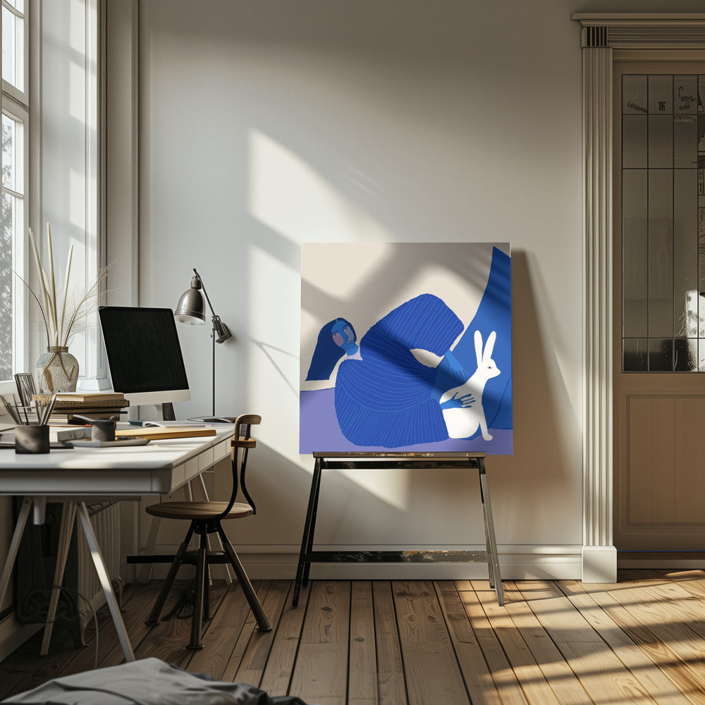 Blue lady with rabbit | Canvas