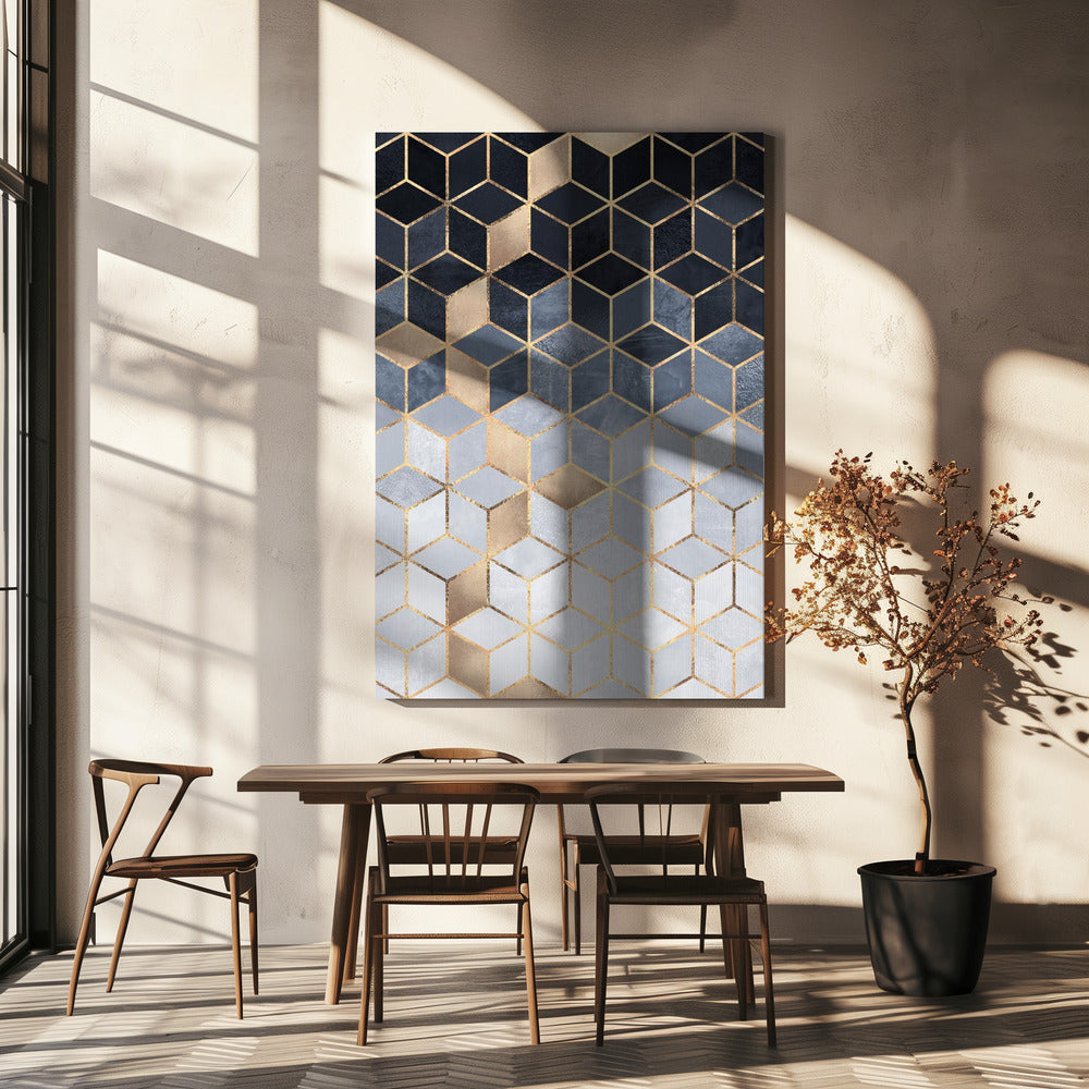 Soft Blue Gradient Cubes | Canvas