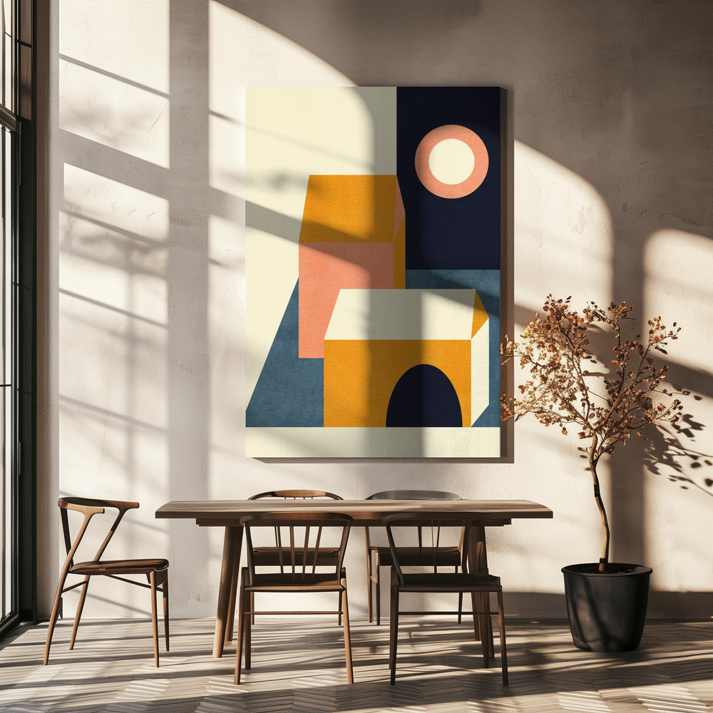 Rainbow Plus Shapes Blue Mustard11 | Canvas