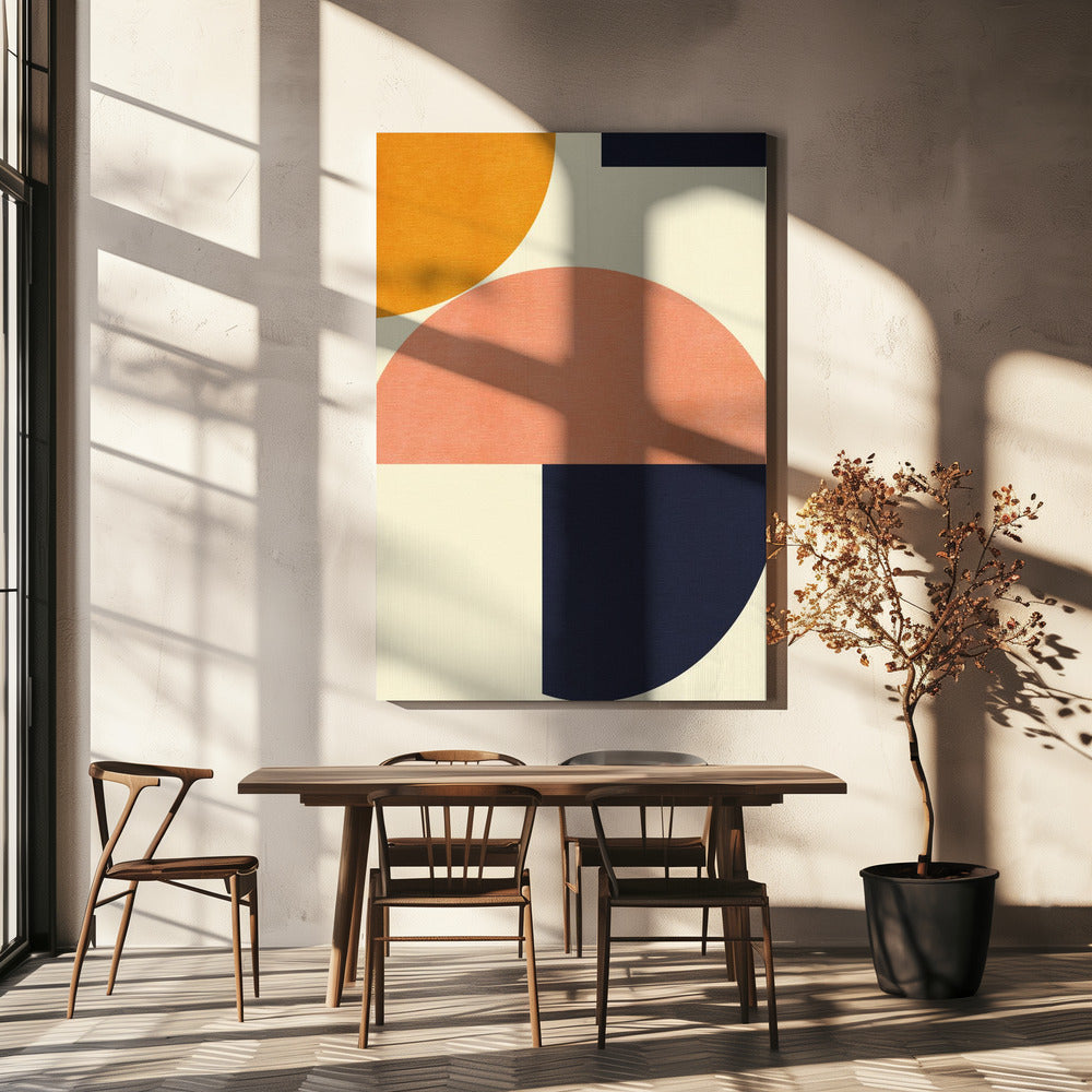 Rainbow Plus Shapes Blue Mustard2 | Canvas